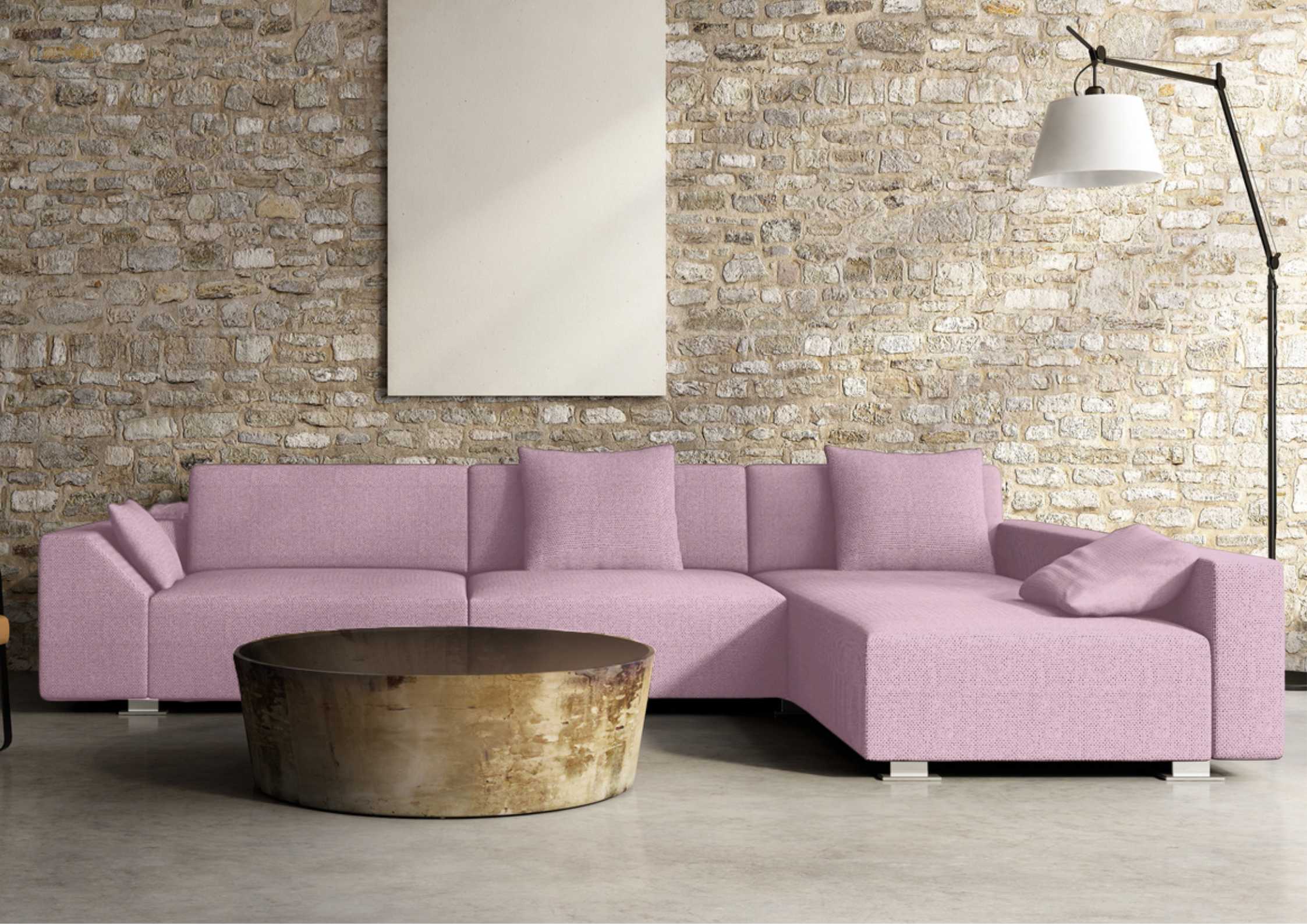 Różowy narożnik w stylu loft